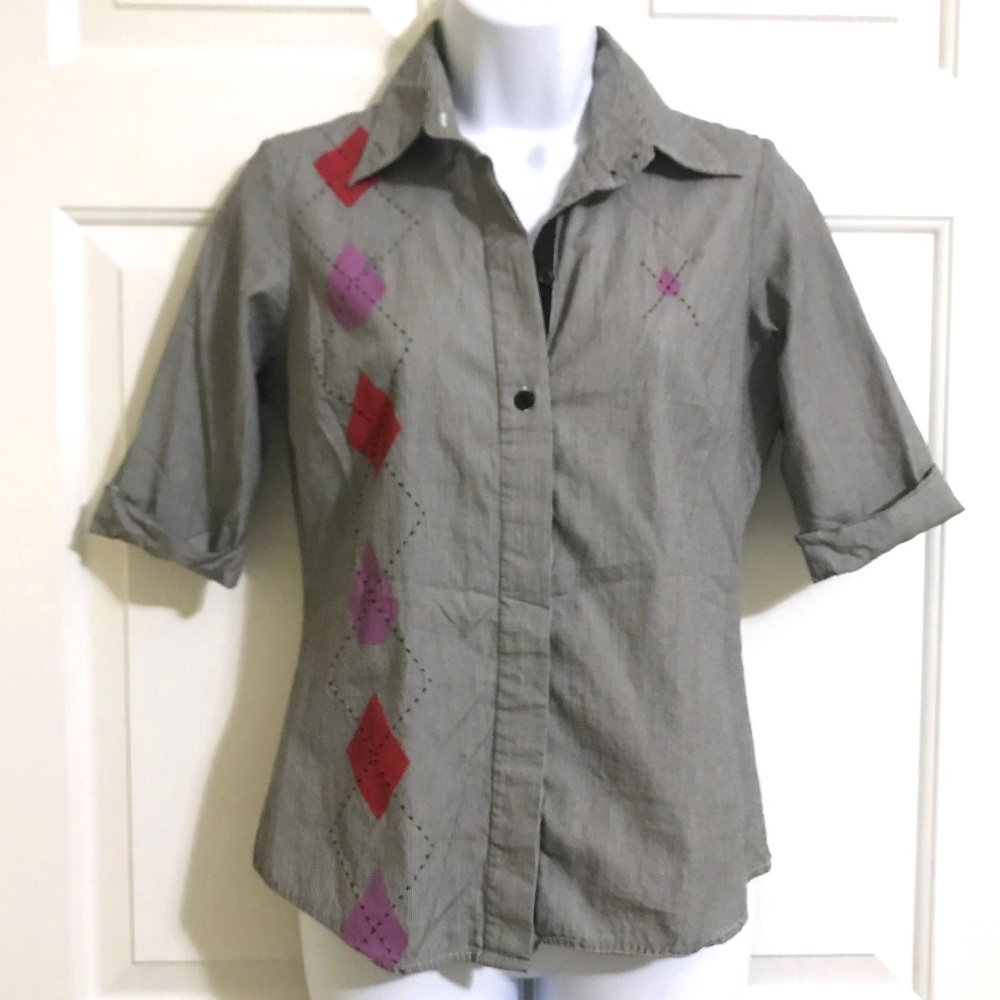 Volcom Argyle Shmargyle Button Down Shirt Top